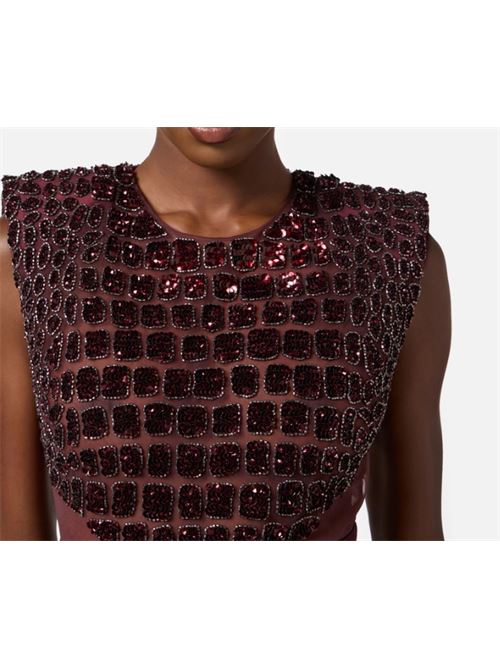 DRESS WITH COCONUT EMBROIDERY ELISABETTA FRANCHI | AB83457E2EA4 Merlot